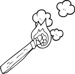 black and white cartoon burning wood torch