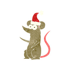 retro cartoon mouse wearing christmas hat