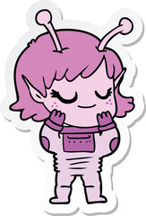 sticker of a smiling alien girl cartoon