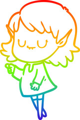 rainbow gradient line drawing happy cartoon elf girl