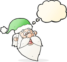 cartoon jolly santa claus face with thought bubble