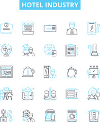 Hotel industry vector line icons set. Hotel, Industry, Accommodation, Rooms, Rates, Reservation, Booking illustration outline concept symbols and signs