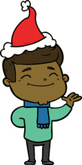 happy line drawing of a man wearing santa hat