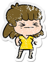 distressed sticker of a cartoon woman