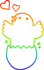 rainbow gradient line drawing cute hatching chick cartoon