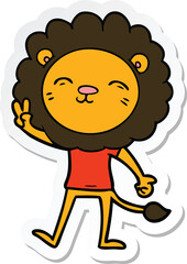 sticker of a cartoon lion giving peac sign