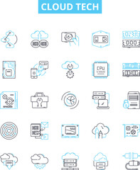 cloud tech vector line icons set. cloud, tech, computing, storage, infrastructure, platform, hosting illustration outline concept symbols and signs