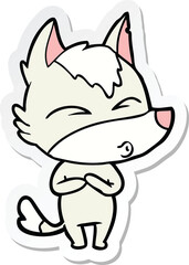 sticker of a cartoon wolf whistling