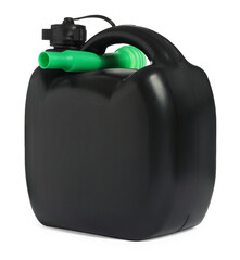 Obraz premium New black plastic canister isolated on white