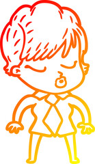 warm gradient line drawing cartoon woman with eyes shut