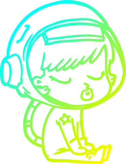 cold gradient line drawing cartoon pretty astronaut girl sitting waiting