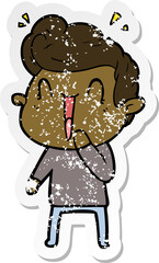 distressed sticker of a cartoon excited man