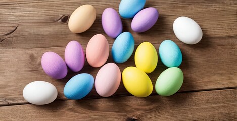 Colorful Easter Eggs on Wooden Table for Easter Holiday, Easter Sales, Easter Banner 