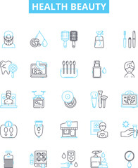 Health beauty vector line icons set. Beauty, Health, Skin, Hair, Care, Cosmetic, Fitness illustration outline concept symbols and signs