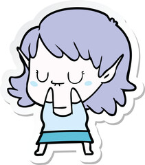 sticker of a happy cartoon elf girl