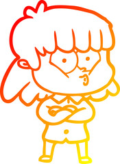 warm gradient line drawing cartoon whistling girl