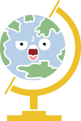 flat color retro cartoon globe of the world