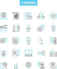 Cinema vector line icons set. Movie, theatre, film, projection, celluloid, digital, reel illustration outline concept symbols and signs