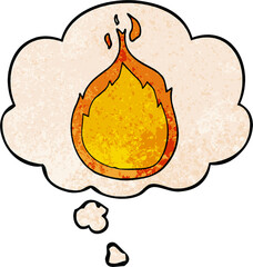 cartoon flames and thought bubble in grunge texture pattern style
