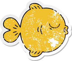 distressed sticker of a quirky hand drawn cartoon fish