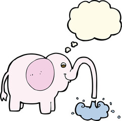 cartoon elephant squirting water with thought bubble