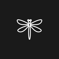 Dragonfly insect line icon isolated on black background