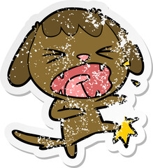 distressed sticker of a cute cartoon dog barking