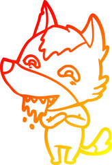 warm gradient line drawing cartoon hungry wolf