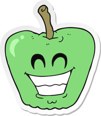 sticker of a cartoon grinning apple