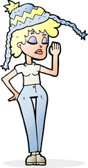 cartoon woman wearing winter hat