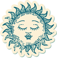 distressed sticker tattoo style icon of a sun