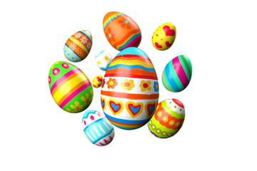 Easter eggs flying, against transparent background. Easter concept. Selective focus.