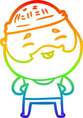 rainbow gradient line drawing cartoon happy bearded man
