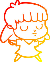 warm gradient line drawing cartoon indifferent woman