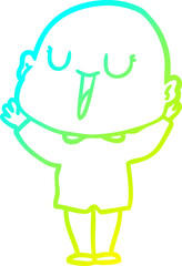 cold gradient line drawing happy cartoon bald man