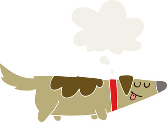 cartoon dog and thought bubble in retro style