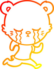 warm gradient line drawing crying cartoon bear running