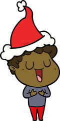 laughing line drawing of a man wearing santa hat