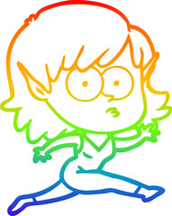 rainbow gradient line drawing cartoon elf girl running