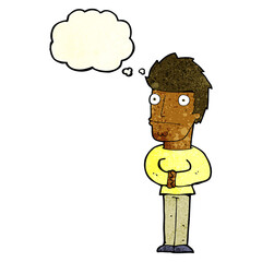 cartoon worried man with thought bubble