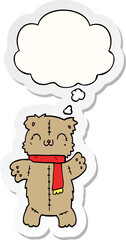 cartoon teddy bear and thought bubble as a printed sticker