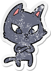 distressed sticker of a confused cartoon cat