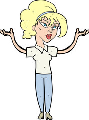 cartoon woman raising hands in air