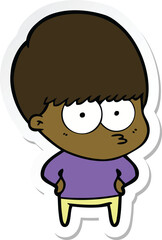 sticker of a nervous cartoon boy