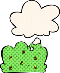 cartoon hedge and thought bubble in comic book style