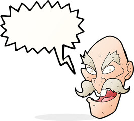 cartoon evil old man face with thought bubble