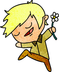 textured cartoon of kawaii cute boy