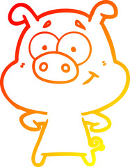 warm gradient line drawing happy cartoon pig