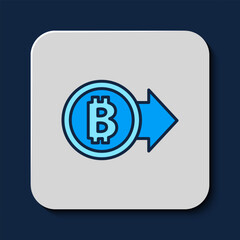 Filled outline Cryptocurrency coin Bitcoin icon isolated on blue background. Physical bit coin. Blockchain based secure crypto currency. Vector