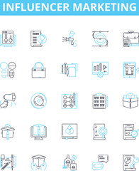 Fototapeta na wymiar Influencer marketing vector line icons set. Influencer, Marketing, Social, Content, Engagement, Strategy, Reach illustration outline concept symbols and signs